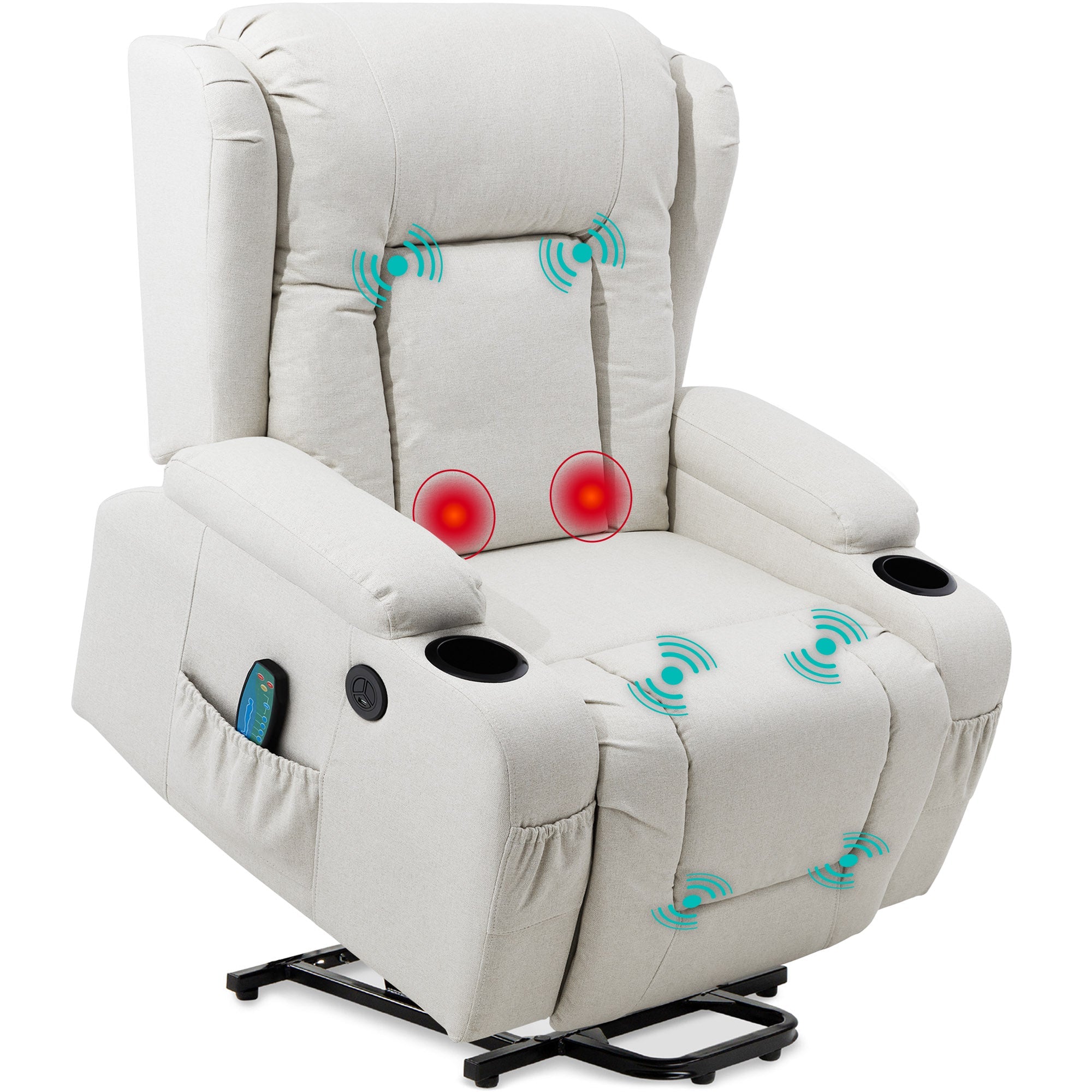 Electric Power Lift Recliner Massage Chair w/ Heat USB Port Cupholders
