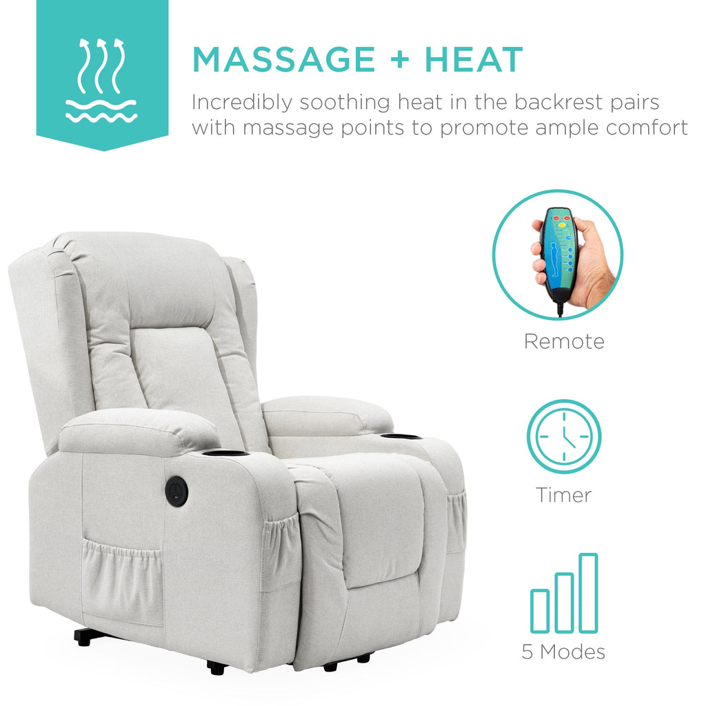 Electric Power Lift Recliner Massage Chair w/ Heat USB Port Cupholders