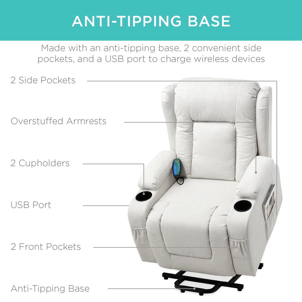 Electric Power Lift Recliner Massage Chair w/ Heat USB Port Cupholders