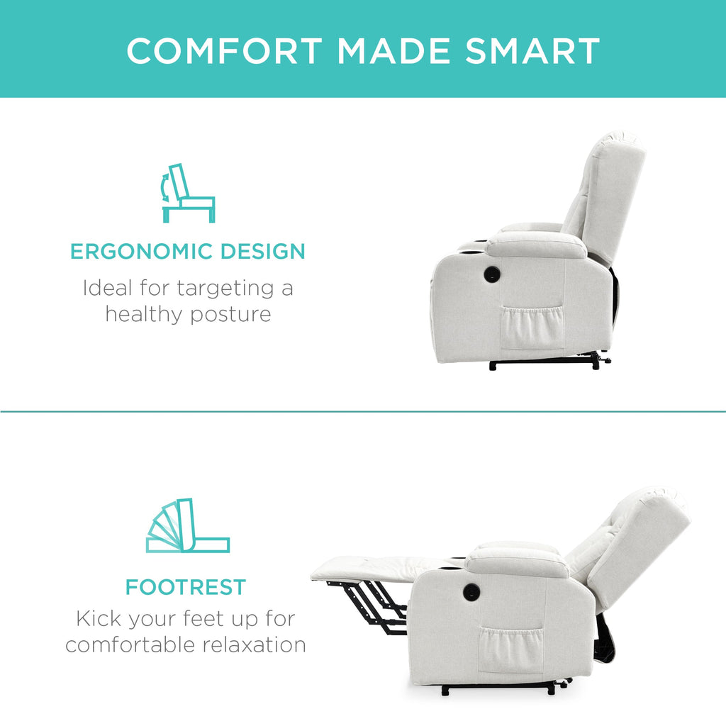 Electric Power Lift Recliner Massage Chair w/ Heat USB Port Cupholders