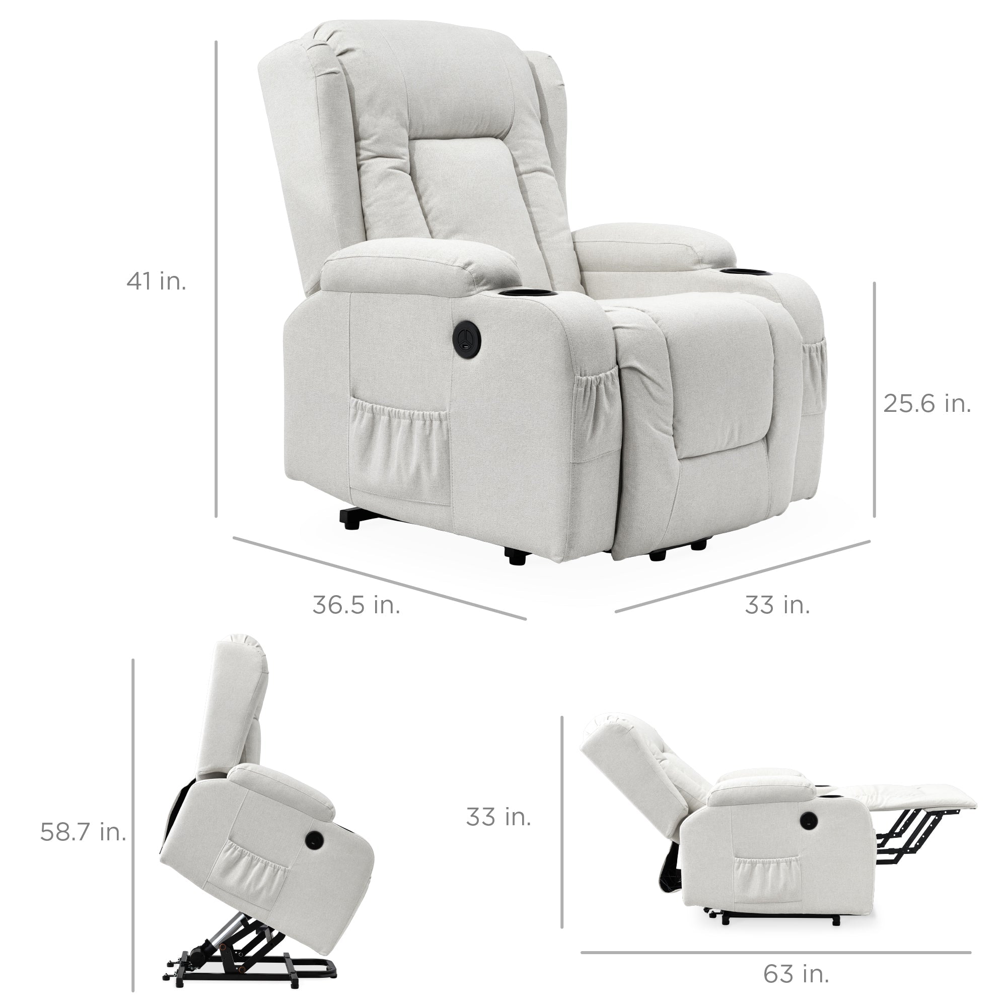 Electric Power Lift Recliner Massage Chair w/ Heat USB Port Cupholders