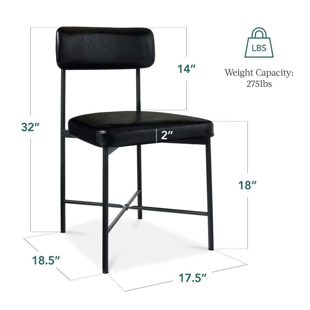 Dining Chair Set of 2 Faux Leather Standard Height Metal Frame