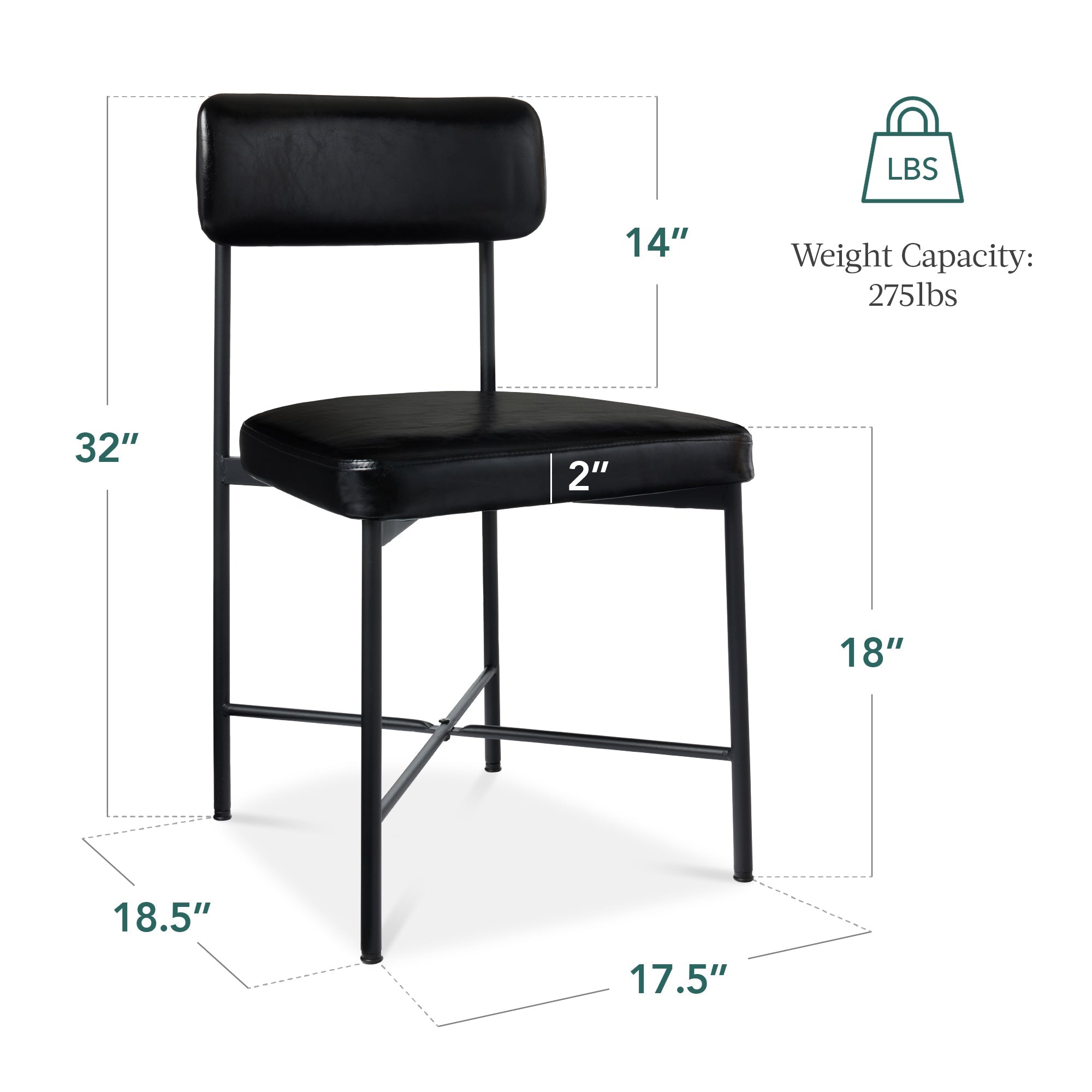 Dining Chair Set of 2 Faux Leather Standard Height Metal Frame