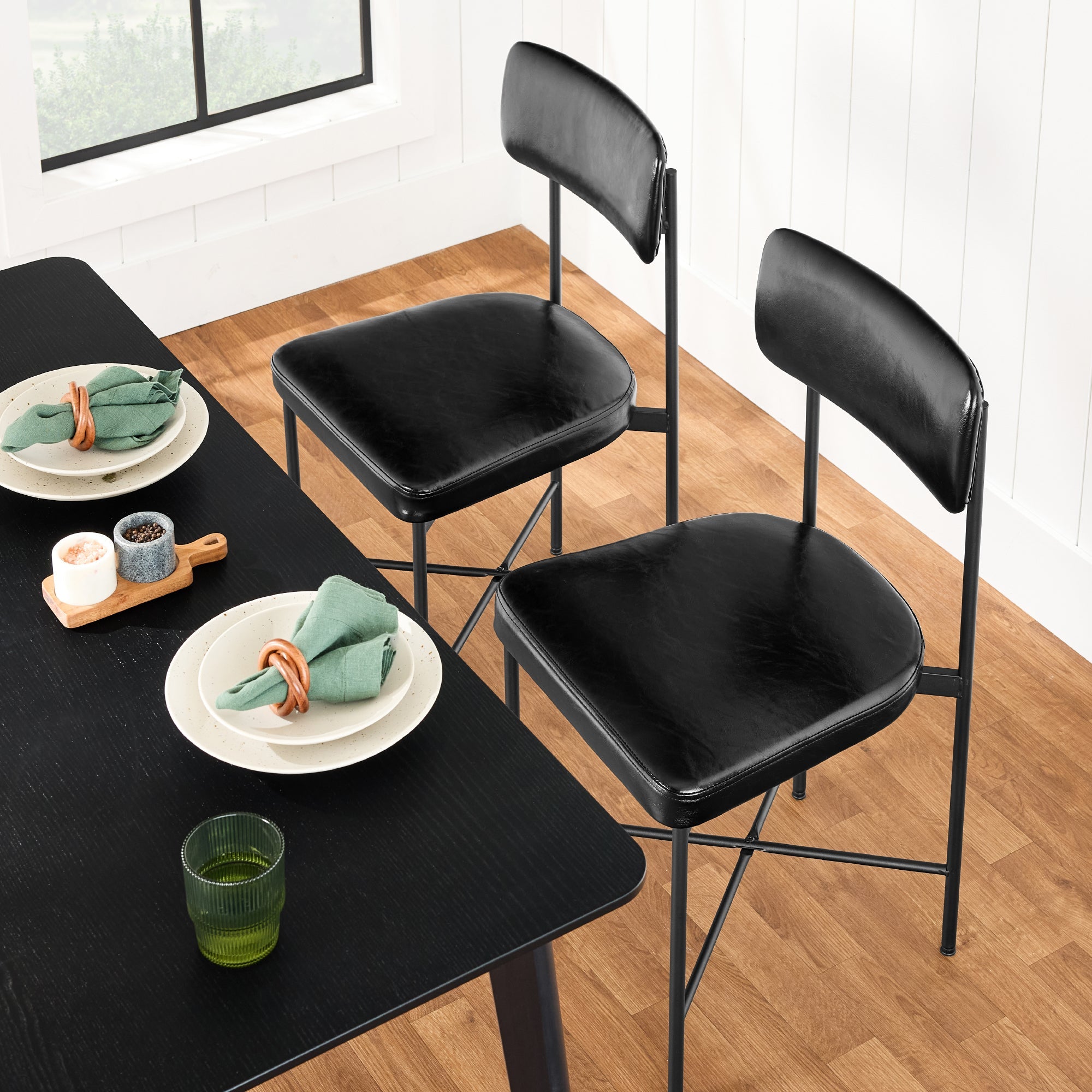 Dining Chair Set of 2 Faux Leather Standard Height Metal Frame