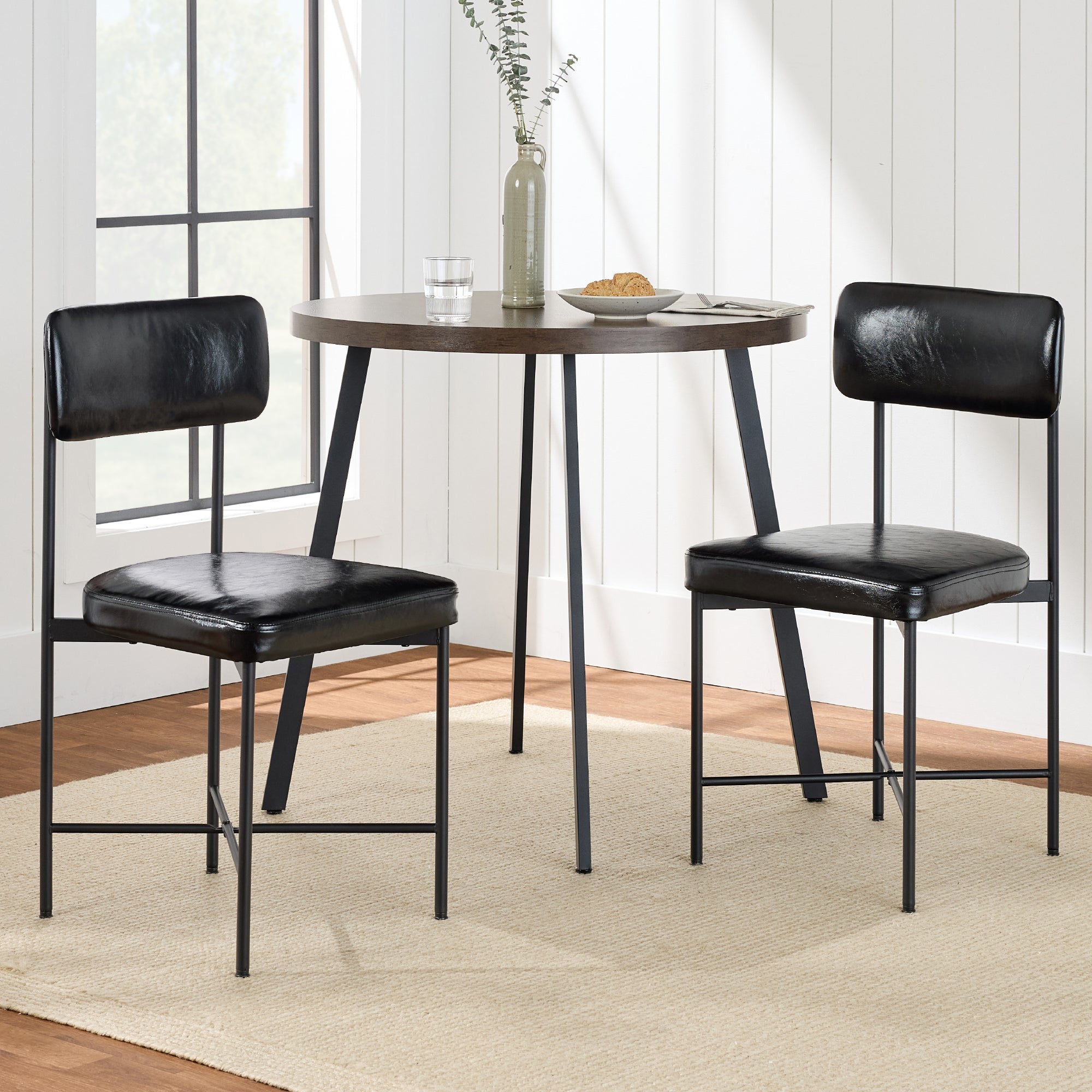 Dining Chair Set of 2 Faux Leather Standard Height Metal Frame