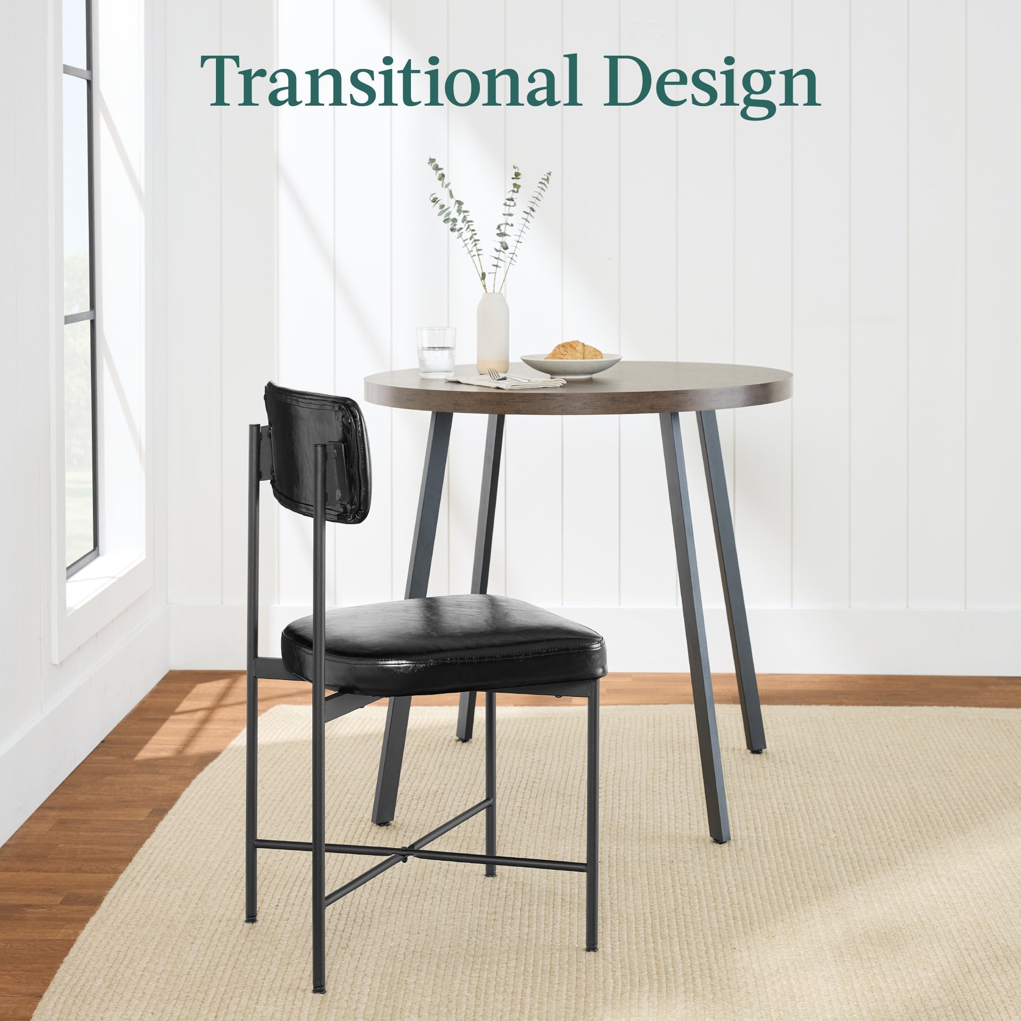 Dining Chair Set of 2 Faux Leather Standard Height Metal Frame
