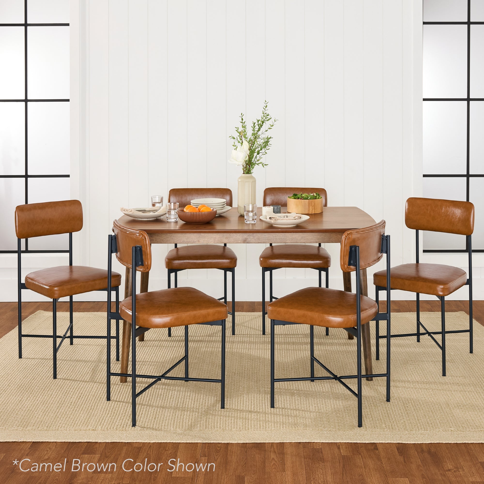 Dining Chair Set of 2 Faux Leather Standard Height Metal Frame
