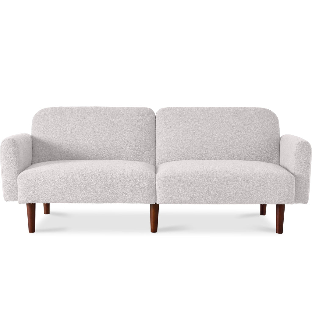 Curved Convertible Futon Boucle Fabric Split-Back Sleeper Bed