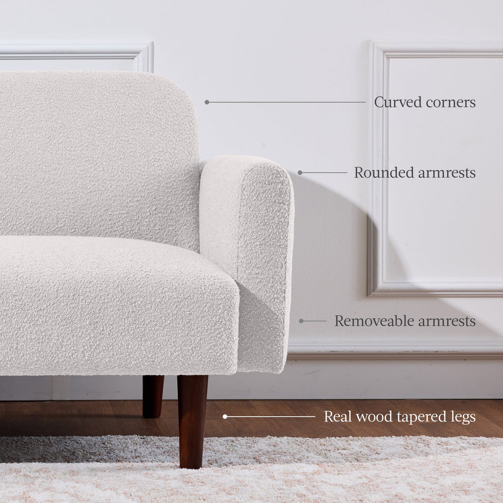 Curved Convertible Futon Boucle Fabric Split-Back Sleeper Bed