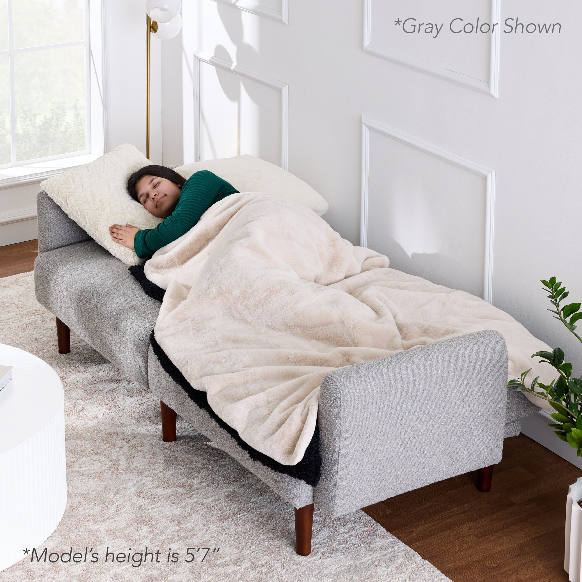 Curved Convertible Futon Boucle Fabric Split-Back Sleeper Bed