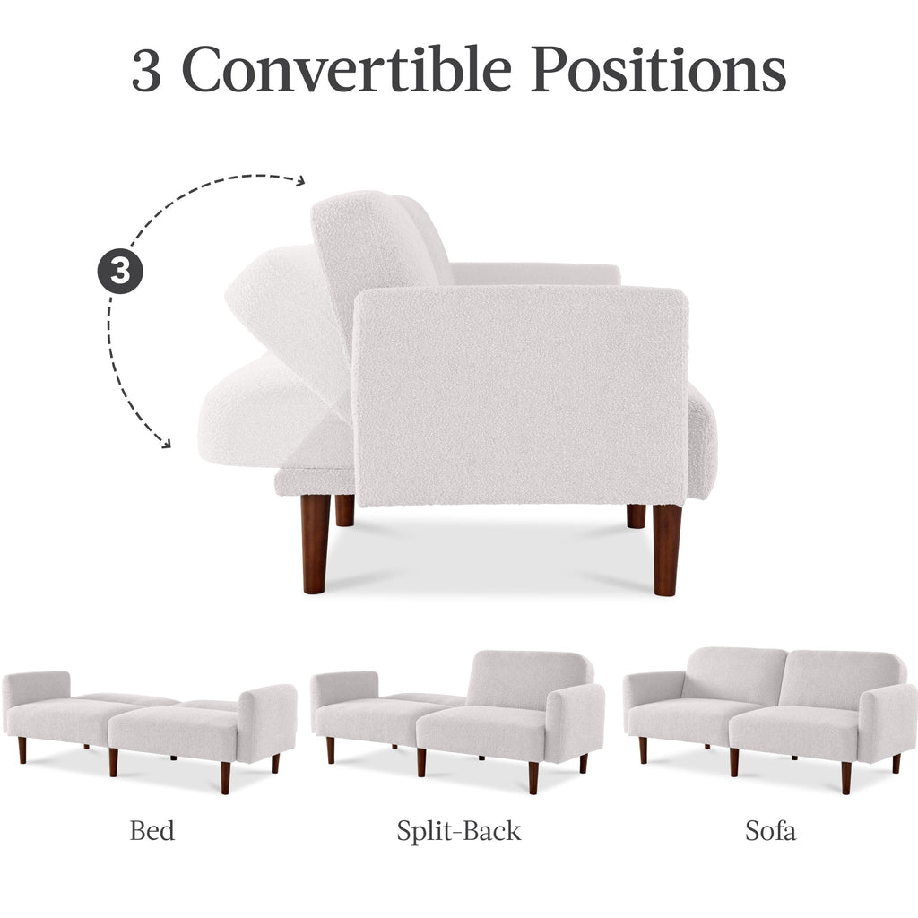 Curved Convertible Futon Boucle Fabric Split-Back Sleeper Bed