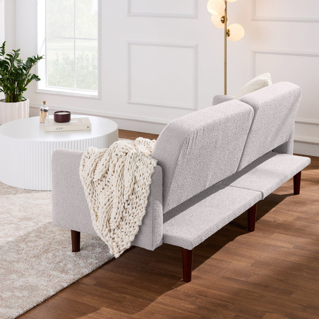Curved Convertible Futon Boucle Fabric Split-Back Sleeper Bed