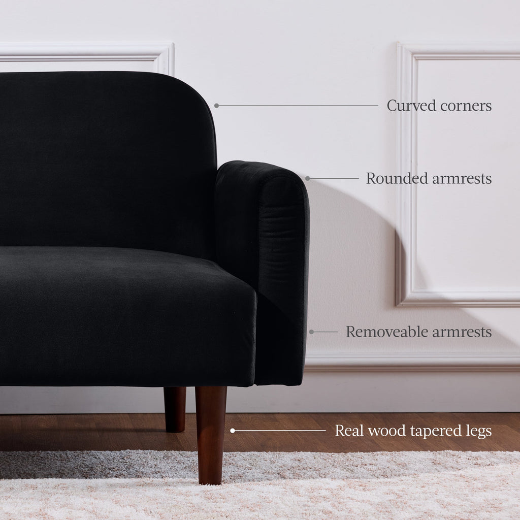 Curved Convertible Futon Velvet Fabric Split-Back Sleeper Bed
