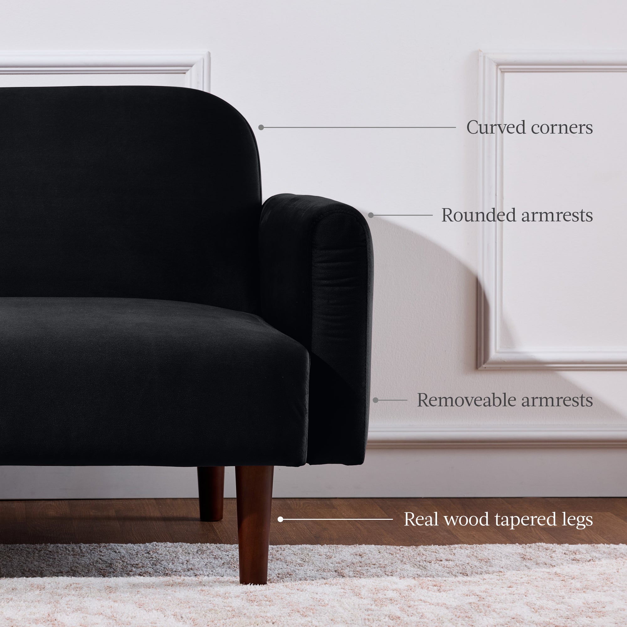 Curved Convertible Futon Velvet Fabric Split-Back Sleeper Bed