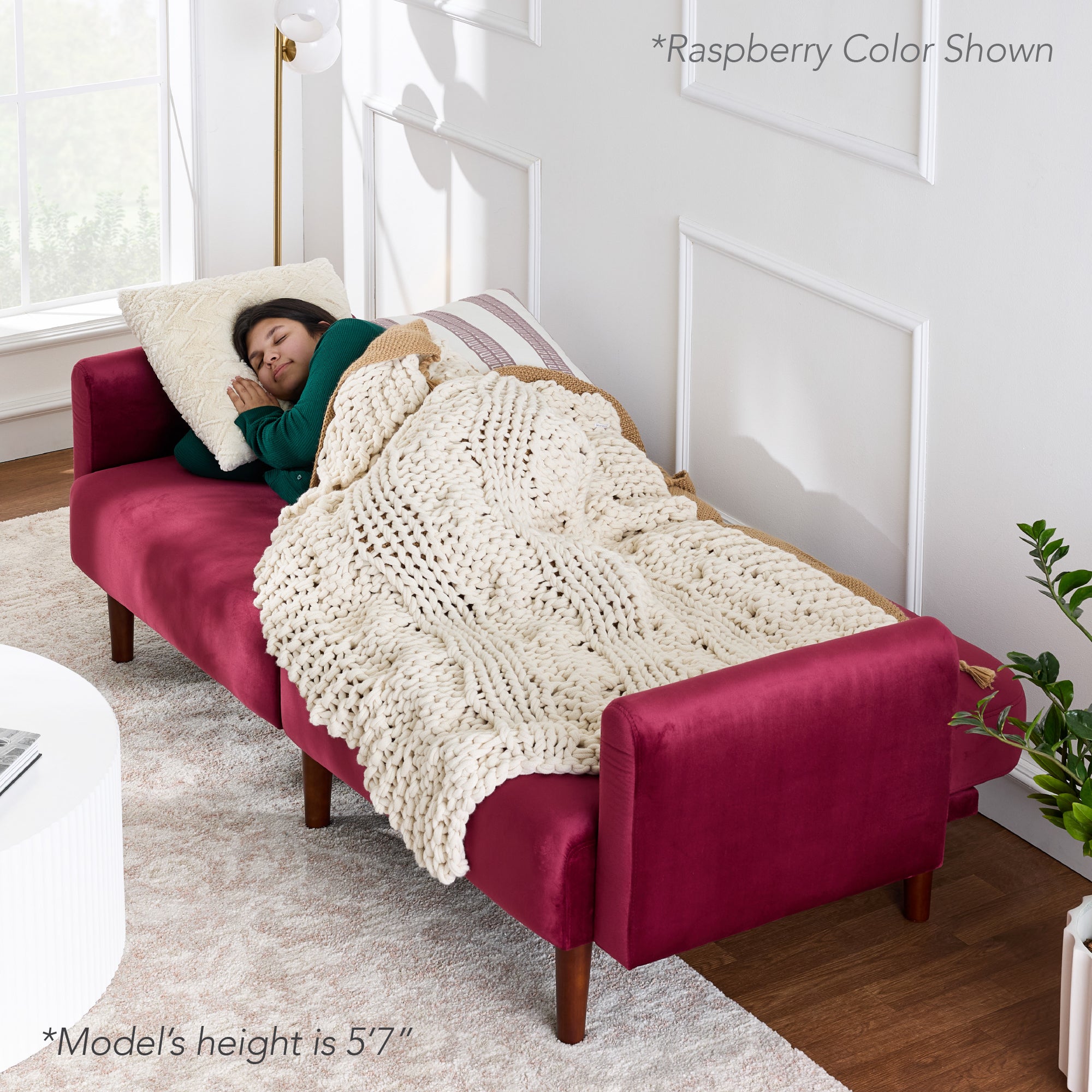 Curved Convertible Futon Velvet Fabric Split-Back Sleeper Bed