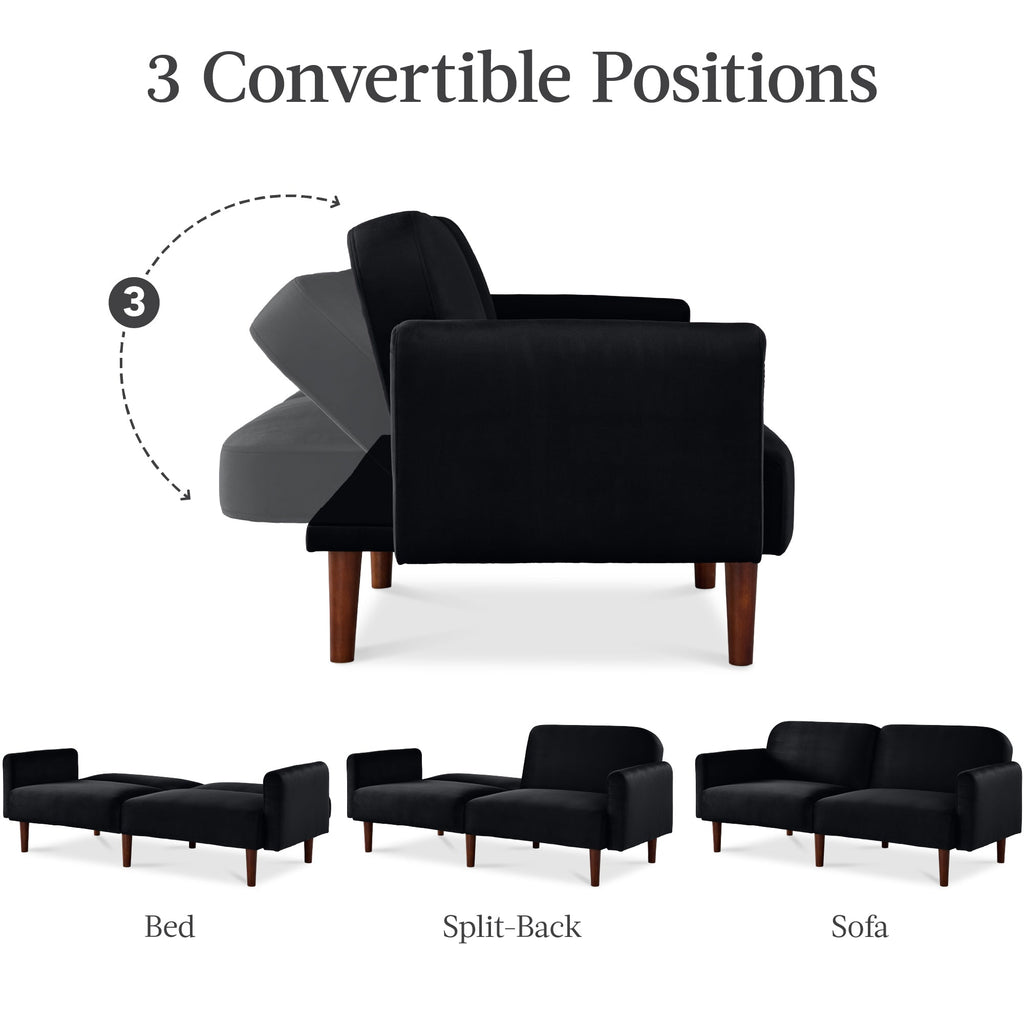 Curved Convertible Futon Velvet Fabric Split-Back Sleeper Bed