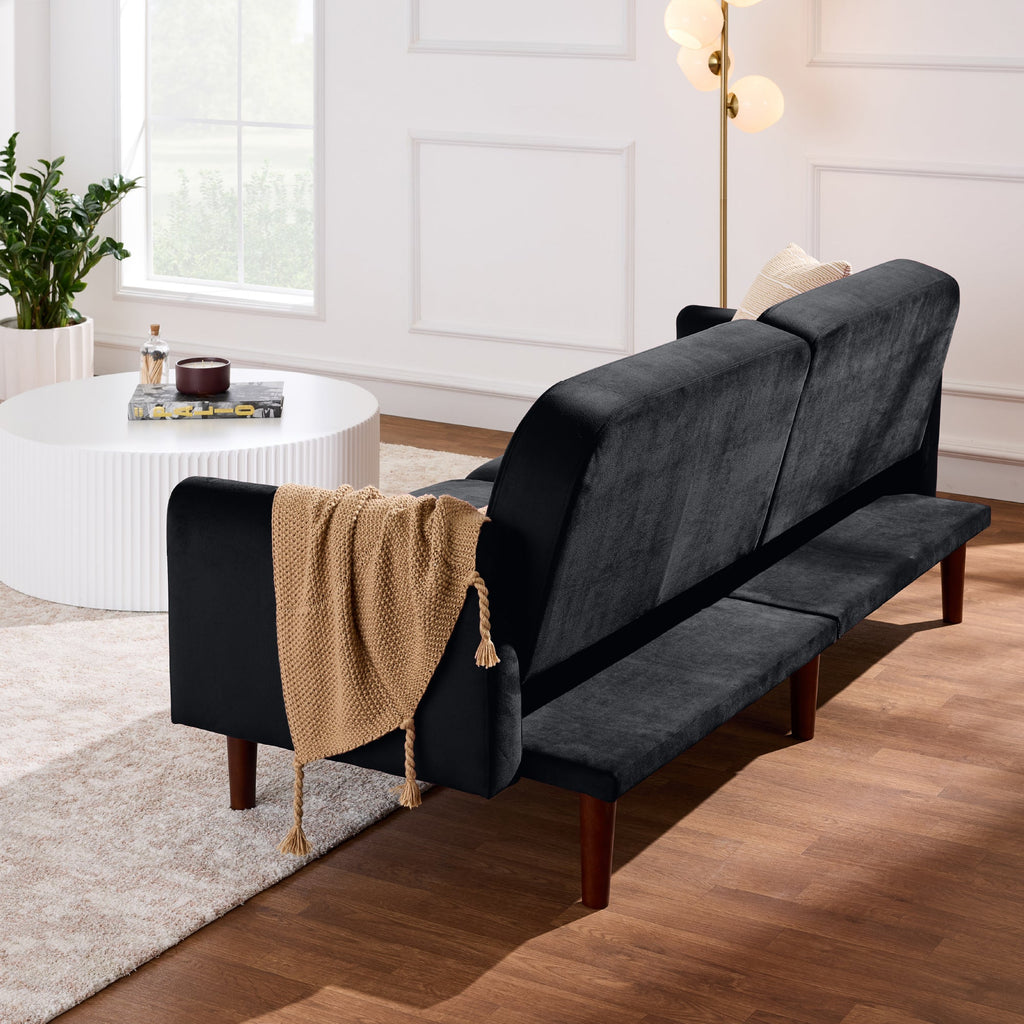Curved Convertible Futon Velvet Fabric Split-Back Sleeper Bed