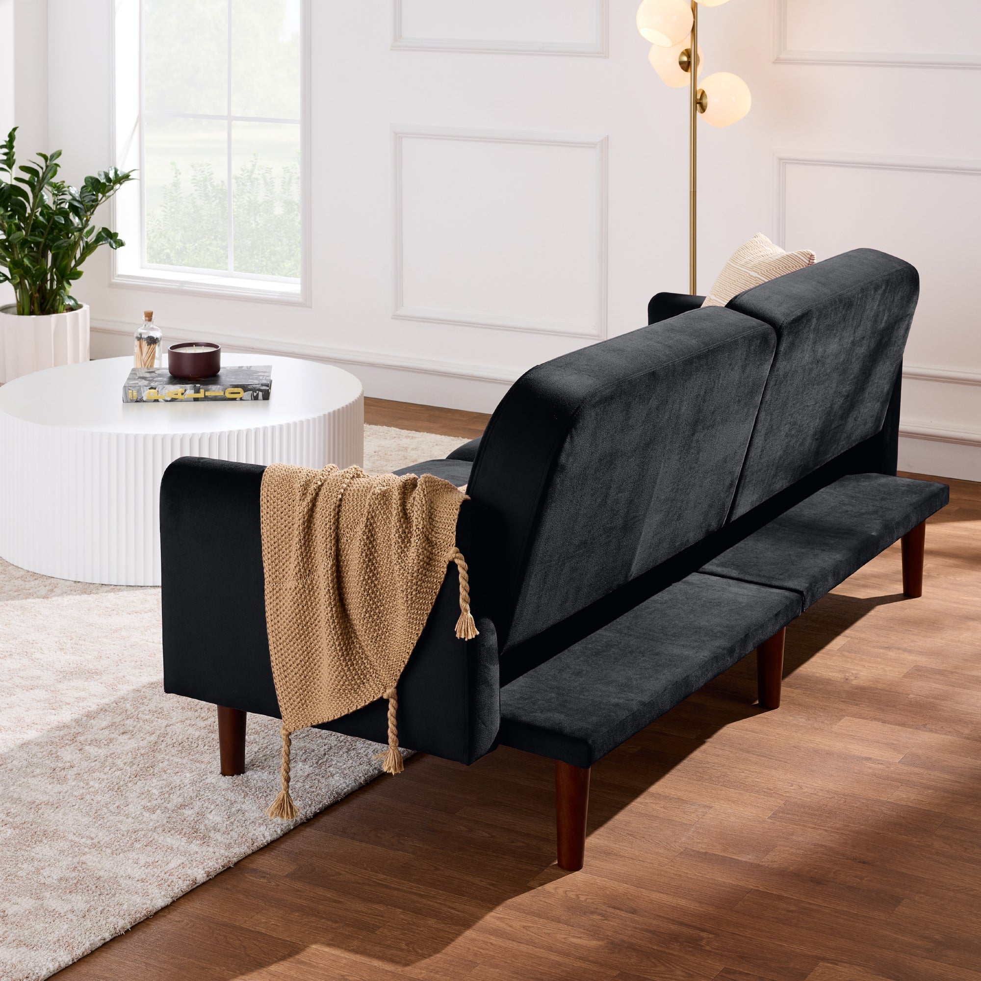 Curved Convertible Futon Velvet Fabric Split-Back Sleeper Bed