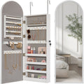 Door/Wall Mounted Arch Mirror Jewelry Armoire w/ Metal Frame Built-In Lock