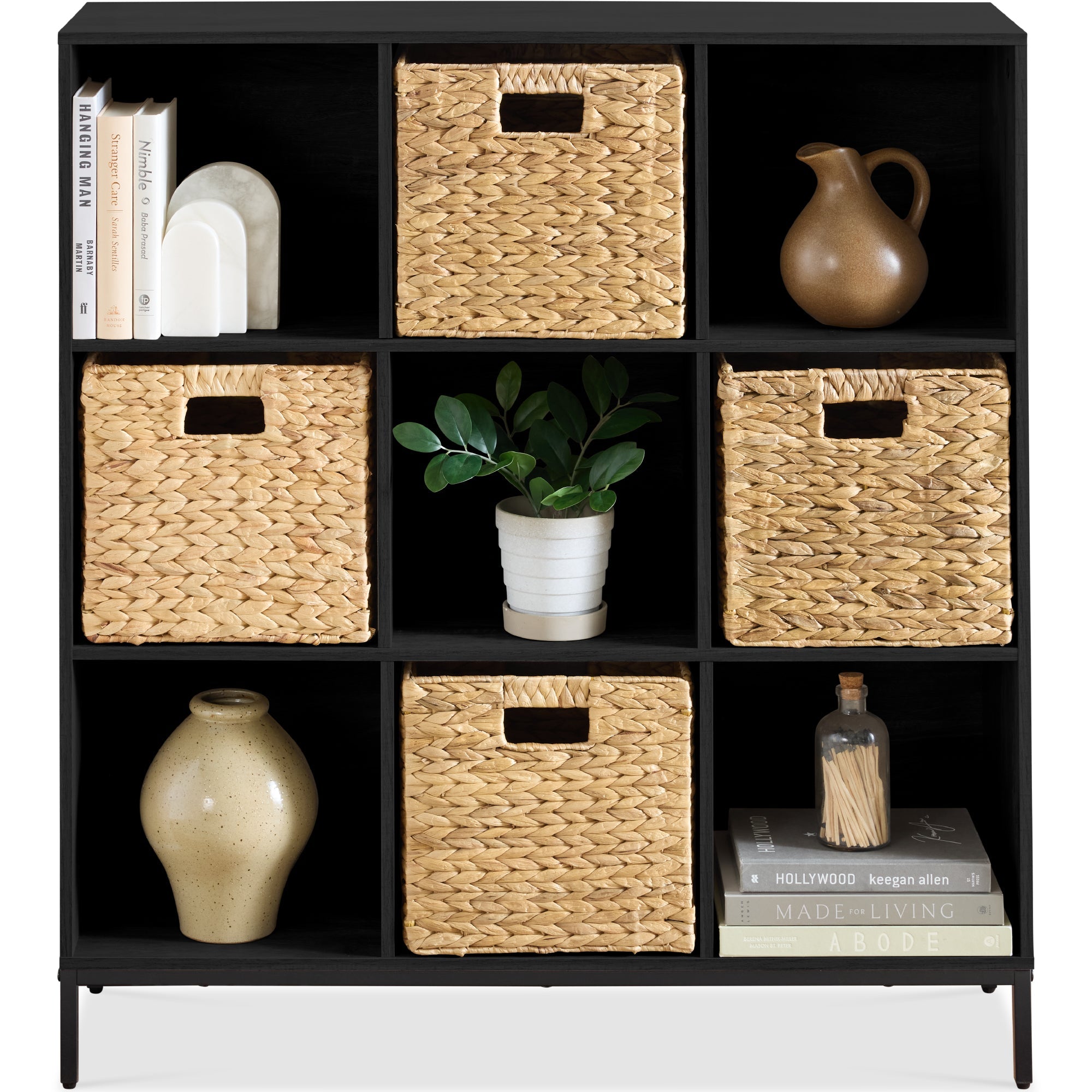 Elevated 9-Cube Storage Organizer 11in Bookshelf w/ Metal Legs