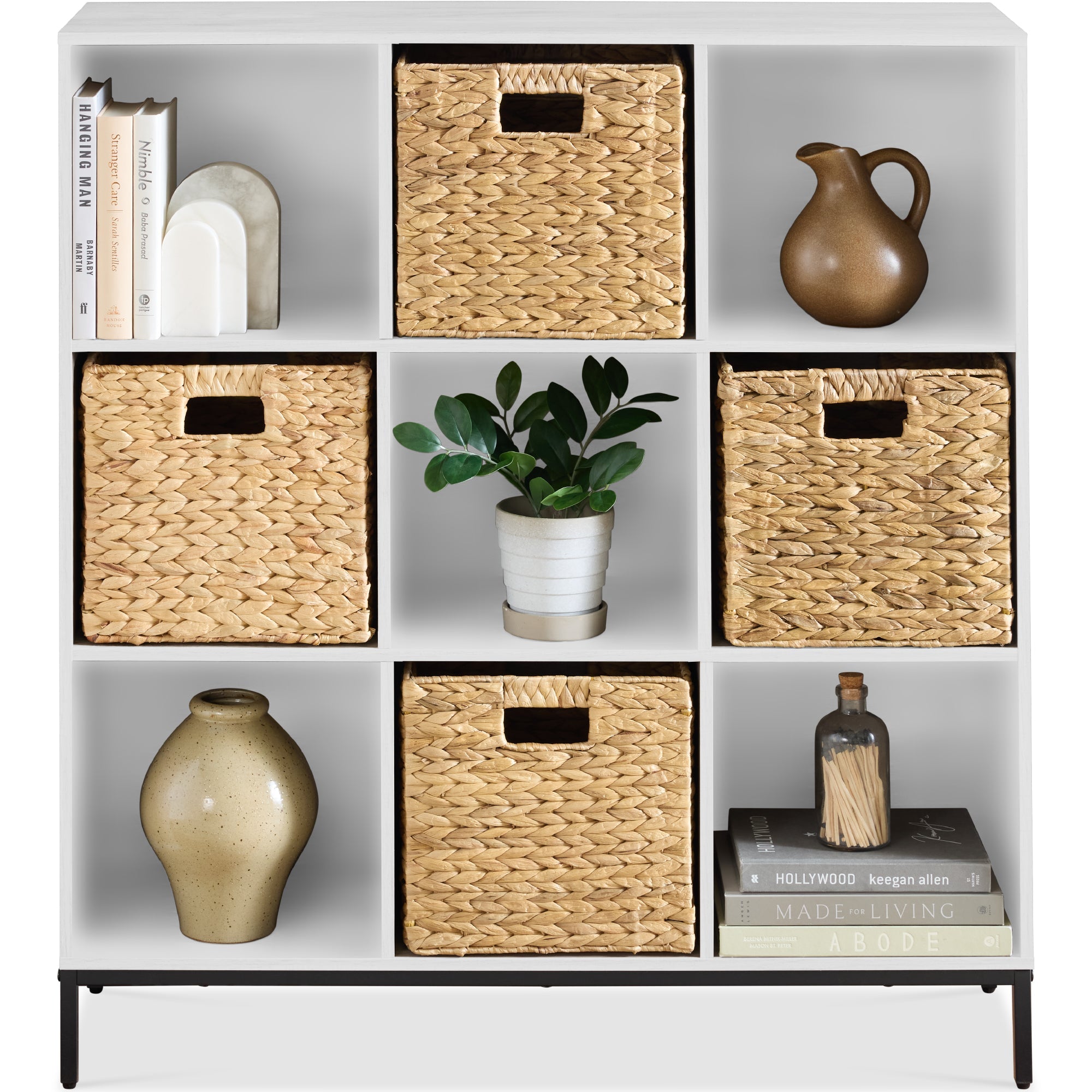 Elevated 9-Cube Storage Organizer 11in Bookshelf w/ Metal Legs