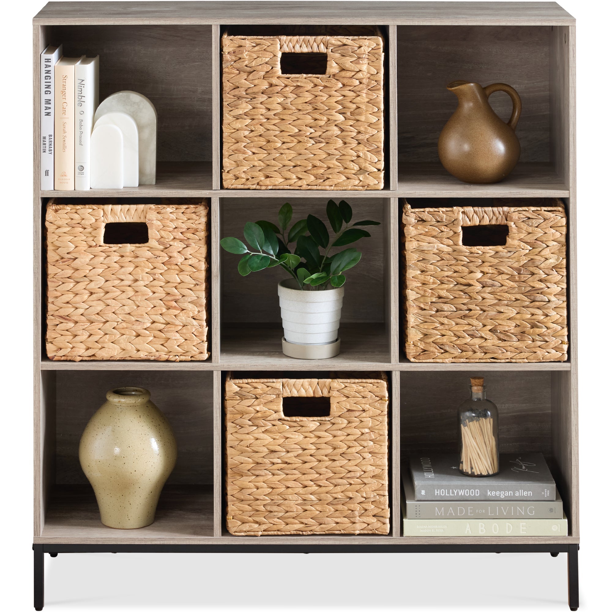 Elevated 9-Cube Storage Organizer 11in Bookshelf w/ Metal Legs
