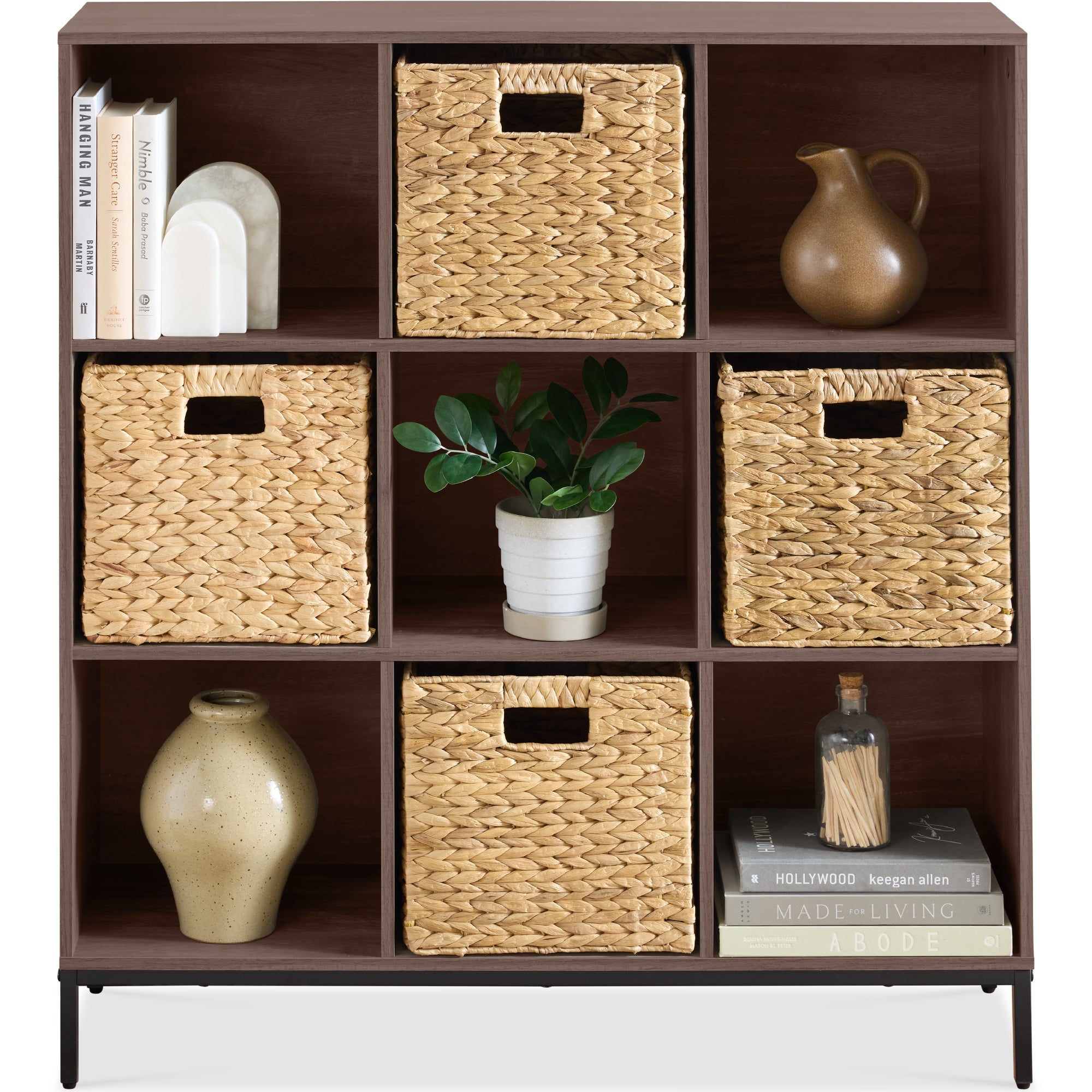 Elevated 9-Cube Storage Organizer 11in Bookshelf w/ Metal Legs