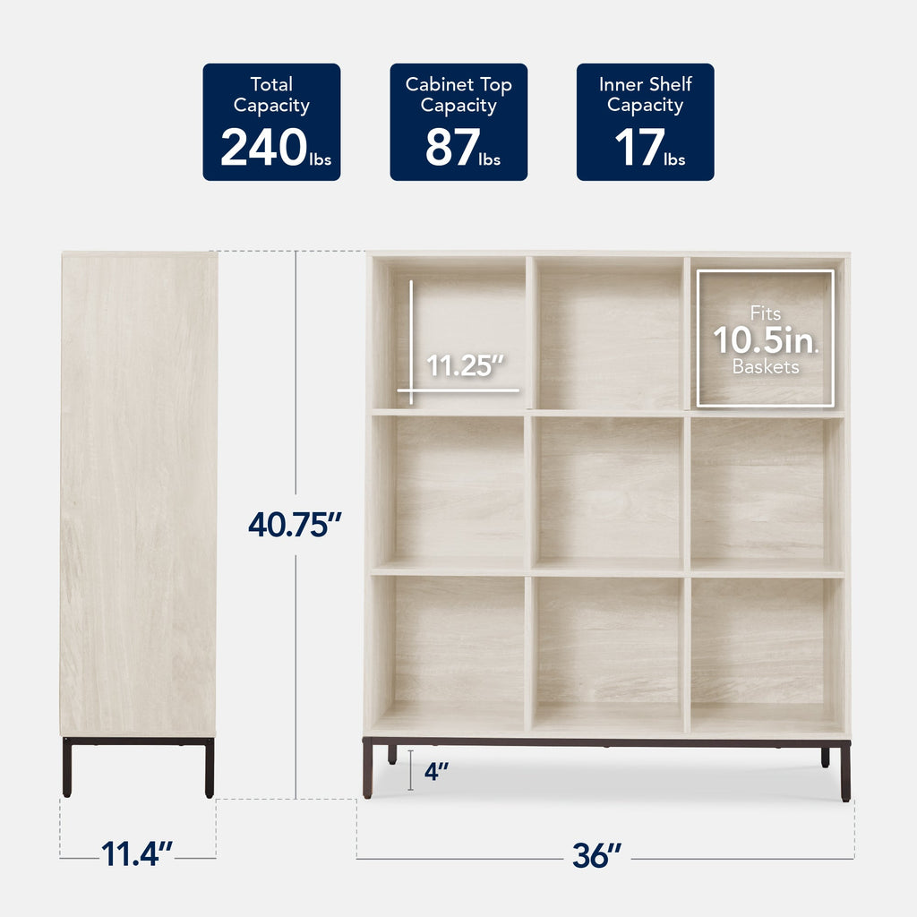 Elevated 9-Cube Storage Organizer 11in Bookshelf w/ Metal Legs