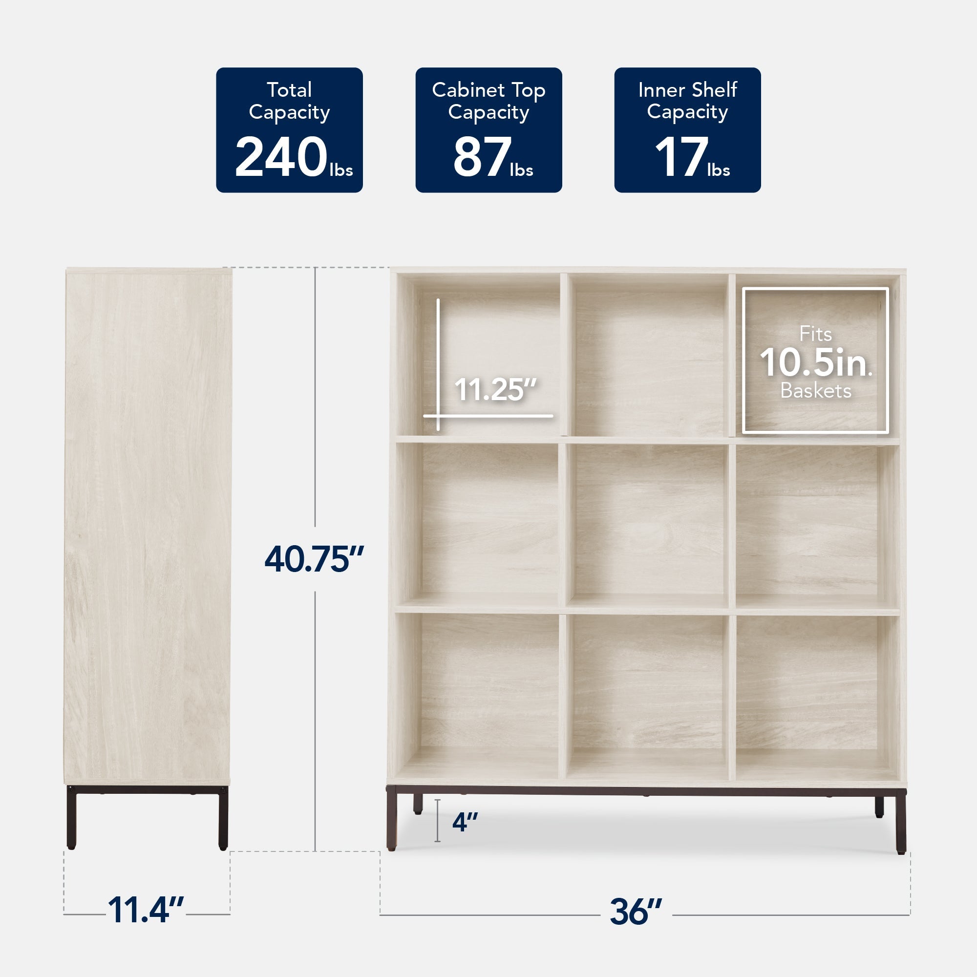 Elevated 9-Cube Storage Organizer 11in Bookshelf w/ Metal Legs