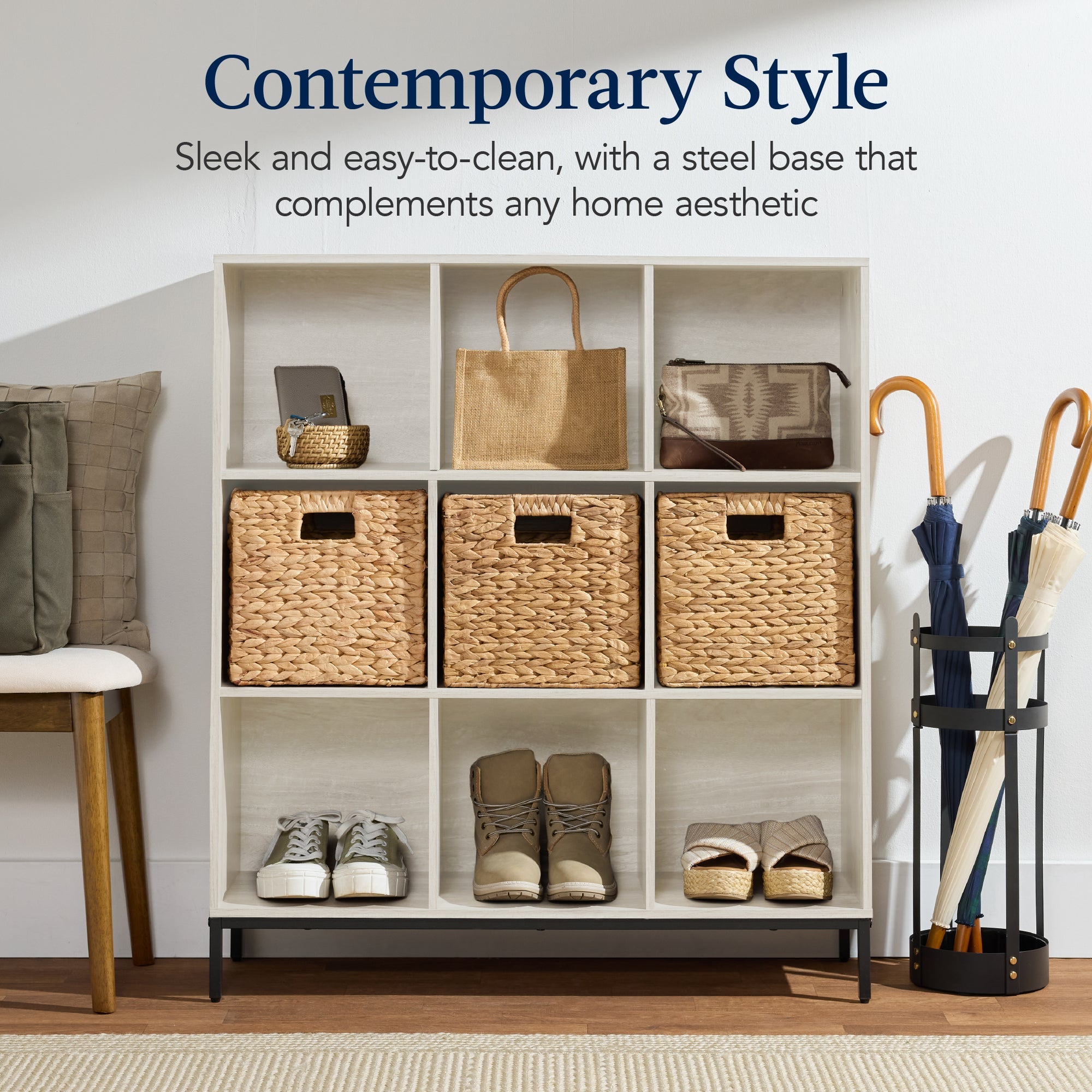 Elevated 9-Cube Storage Organizer 11in Bookshelf w/ Metal Legs