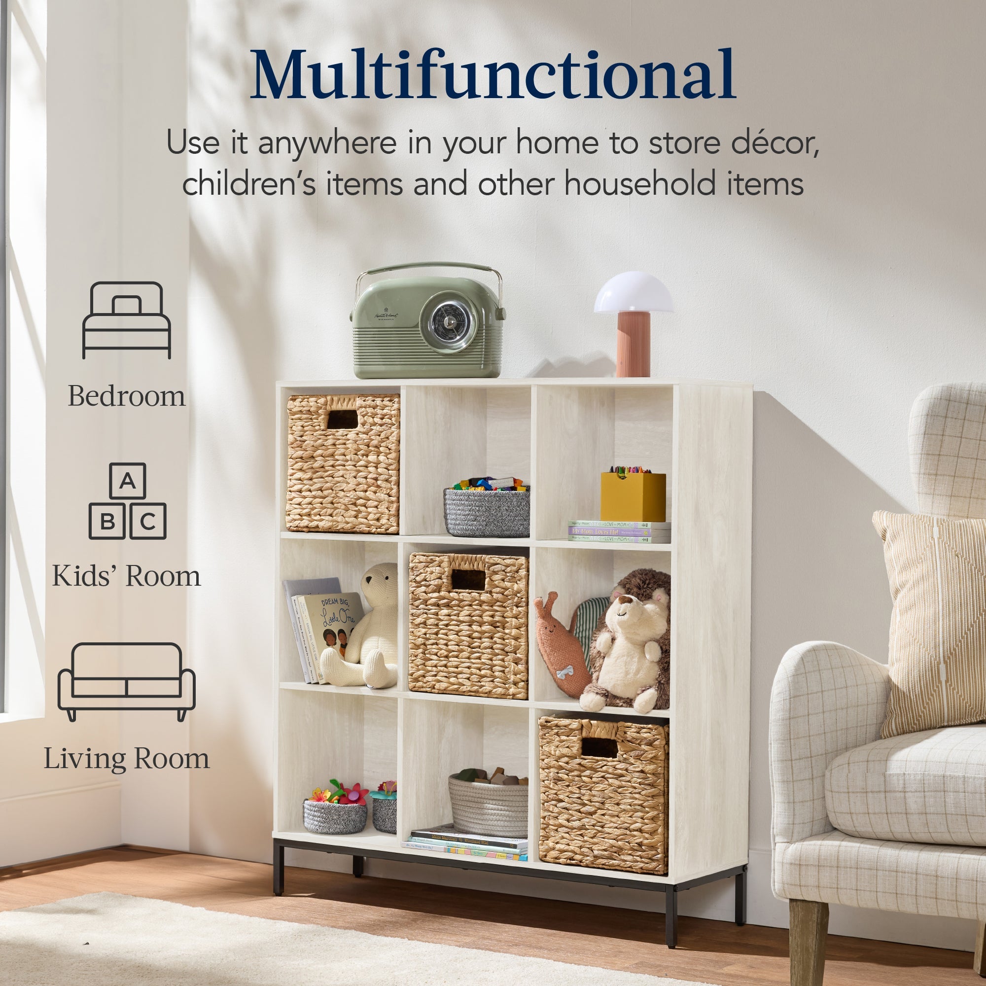Elevated 9-Cube Storage Organizer 11in Bookshelf w/ Metal Legs