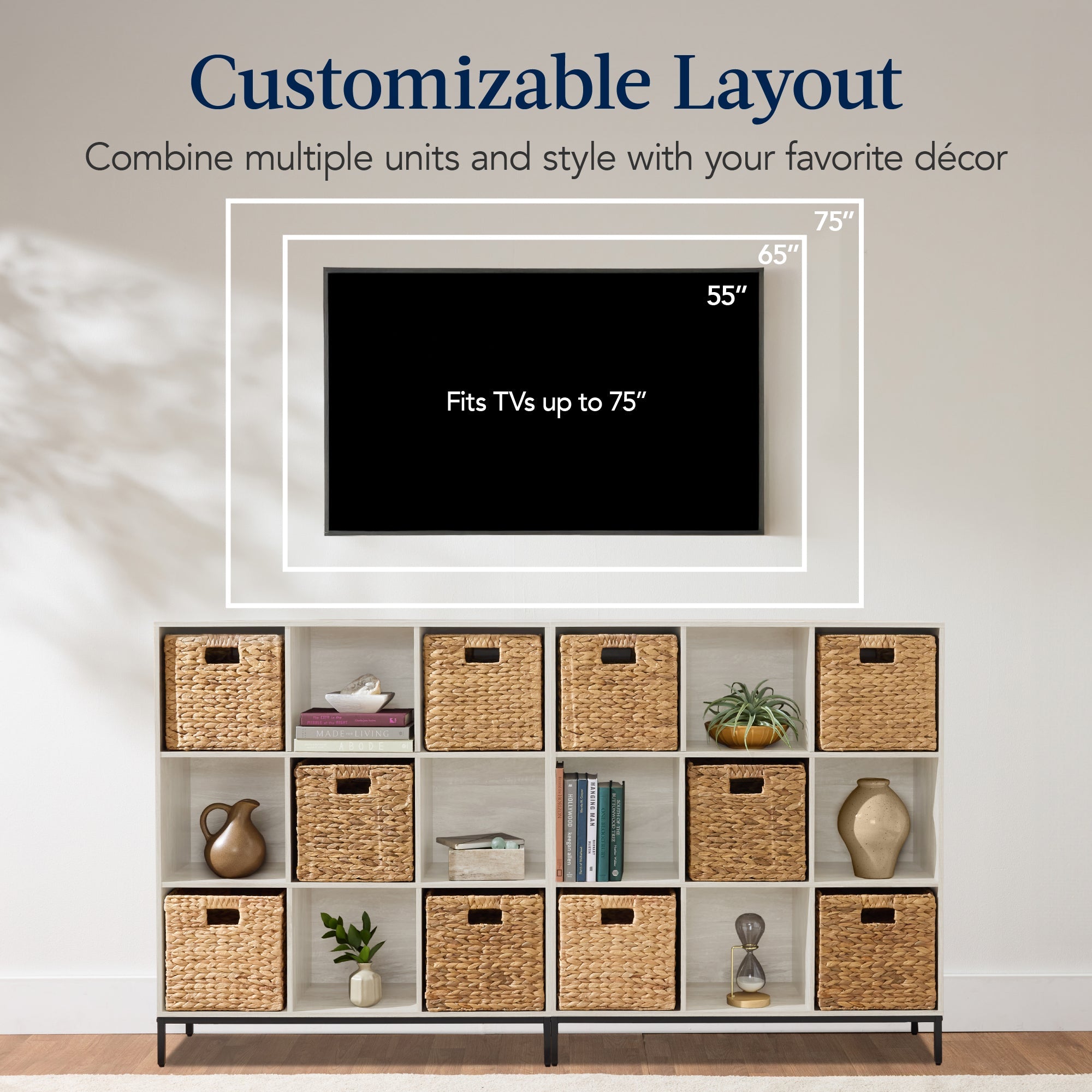 Elevated 9-Cube Storage Organizer 11in Bookshelf w/ Metal Legs