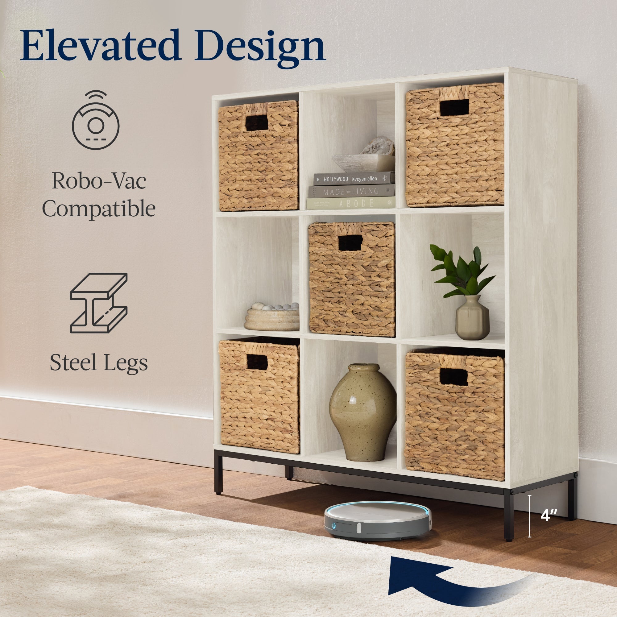 Elevated 9-Cube Storage Organizer 11in Bookshelf w/ Metal Legs