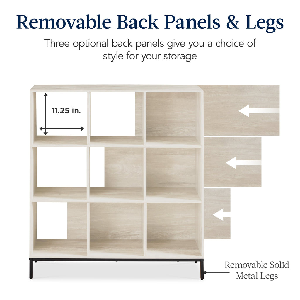 Elevated 9-Cube Storage Organizer 11in Bookshelf w/ Metal Legs