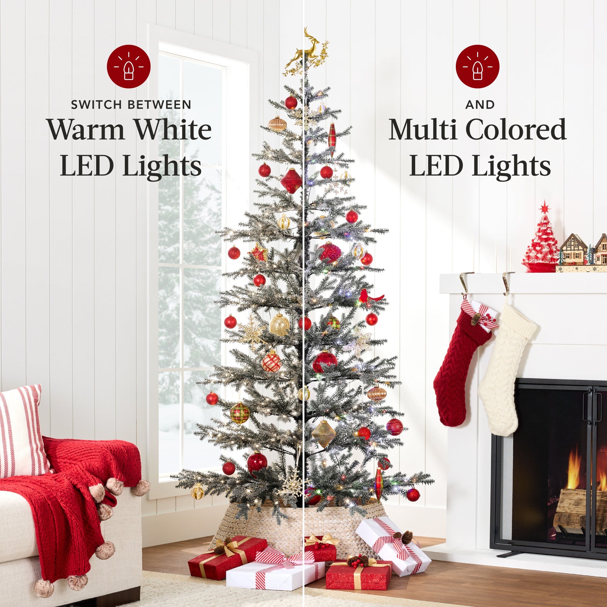 Black Pre-Lit Sparse Flocked Christmas Tree w/ 2-in-1 LEDs Cordless Connection