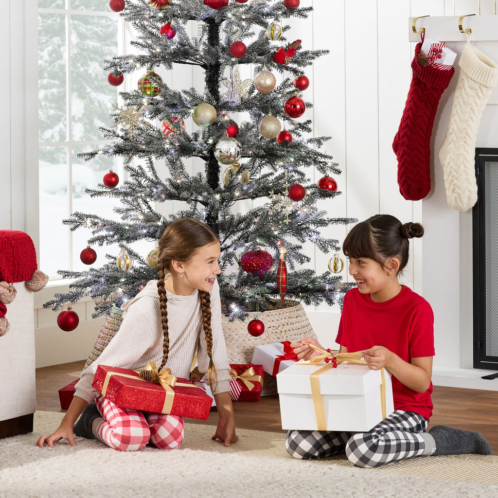 Black Pre-Lit Sparse Flocked Christmas Tree w/ 2-in-1 LEDs Cordless Connection