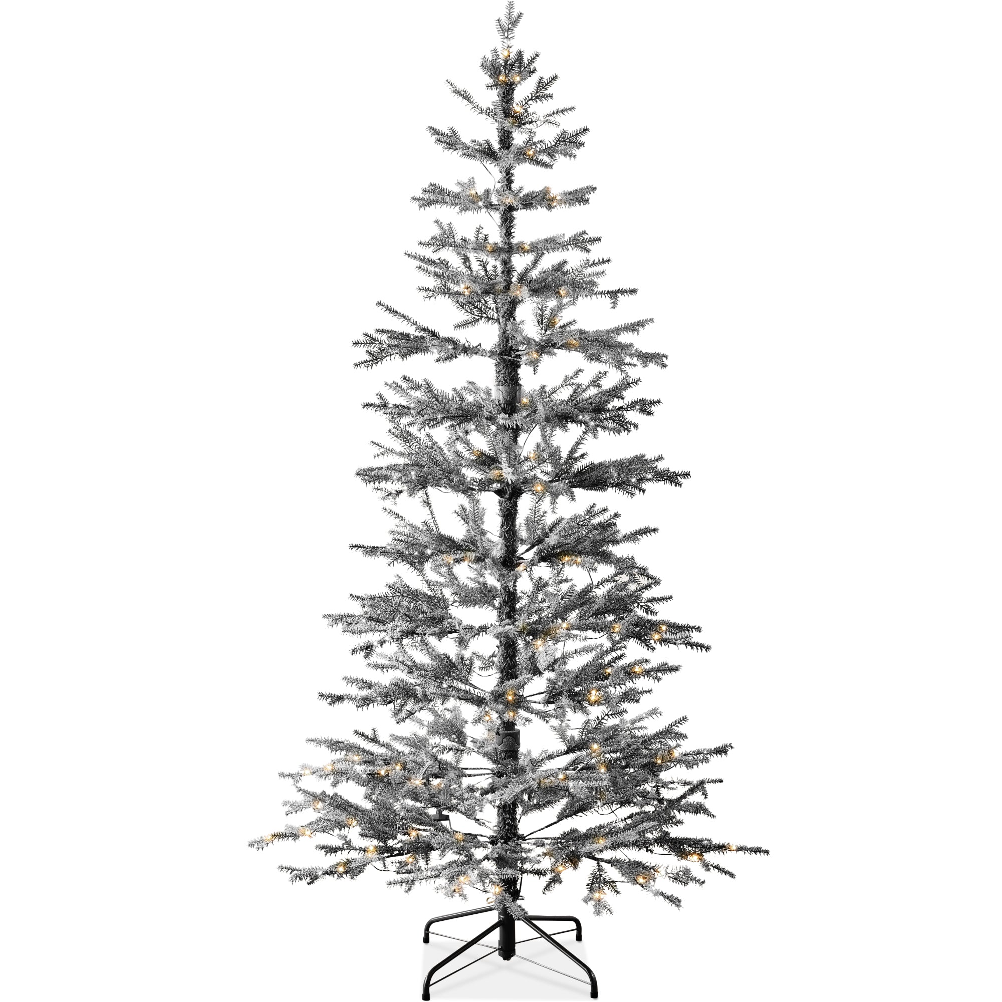 Black Pre-Lit Sparse Flocked Christmas Tree w/ 2-in-1 LEDs Cordless Connection