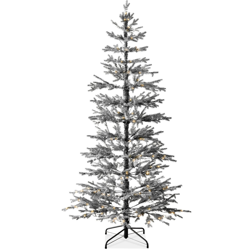 Black Pre-Lit Sparse Flocked Christmas Tree w/ 2-in-1 LEDs Cordless Connection